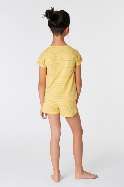Resim 2-8 Yaş Kız Çocuk Pijama-Pzg - 964-Mandril Temalı Çizgili Sarı