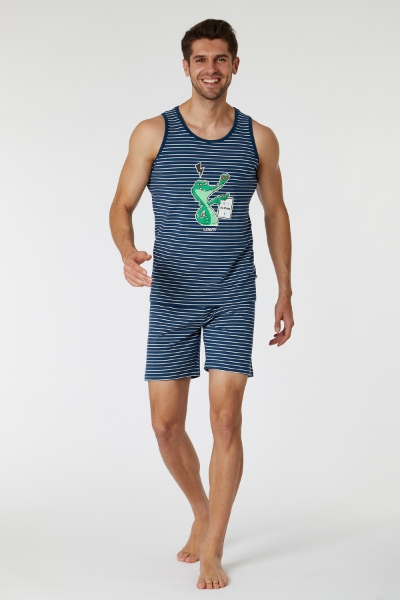 Resim Erkek Pijama-Pzc - 981-Krokodil Temalı Lacivert Çizgili