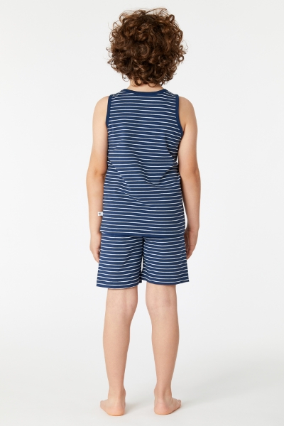 Resim 2-8 Yaş Erkek Çocuk Pijama-Pzc - 981-Krokodil Temalı Lacivert Çizgili