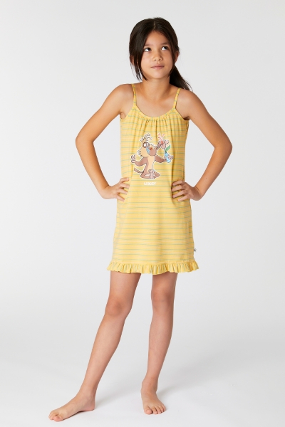 Resim 2-8 Kız Çocuk Gecelik-Dzb - 964-Mandril Temalı Çizgili Sarı