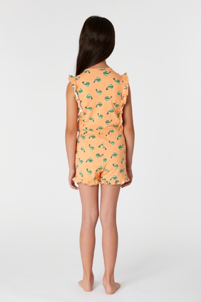 Resim 10-16 Yaş Kız Çocuk Pamuklu Tulum-Ond - 954-Krokodil Baskılı Turuncu