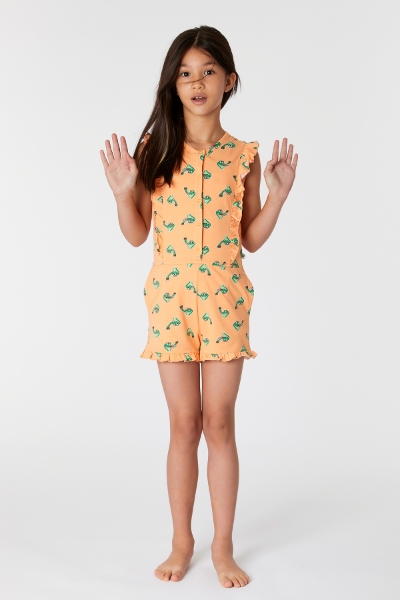 Resim 2-8 Yaş Kız Çocuk Pamuklu Tulum-Ond - 954-Krokodil Baskılı Turuncu