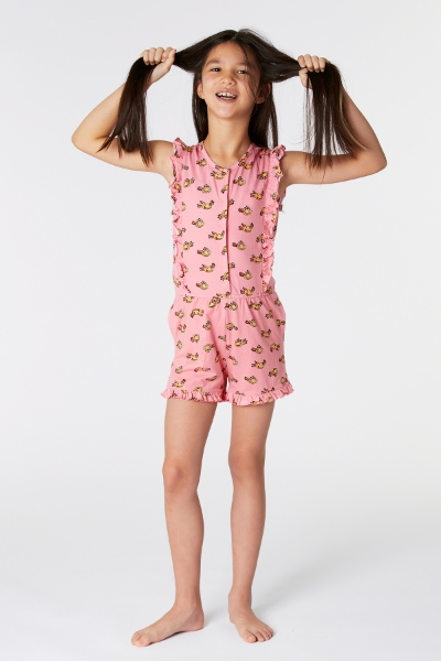 Resim 2-8 Yaş Kız Çocuk Pamuklu Tulum-Ond - 944-Semender Baskılı Pembe