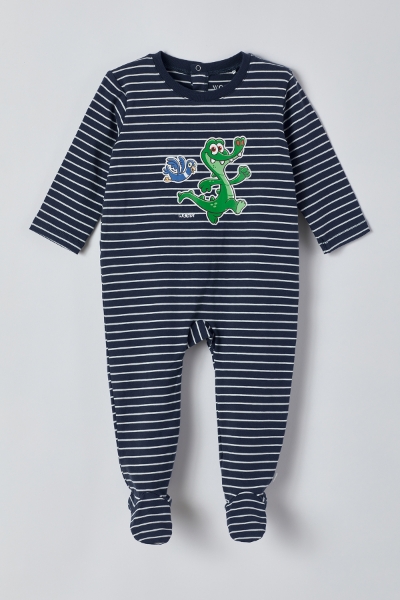 Resim Bebek Tulumu-Rbz - 981-Krokodil Temalı Lacivert Çizgili