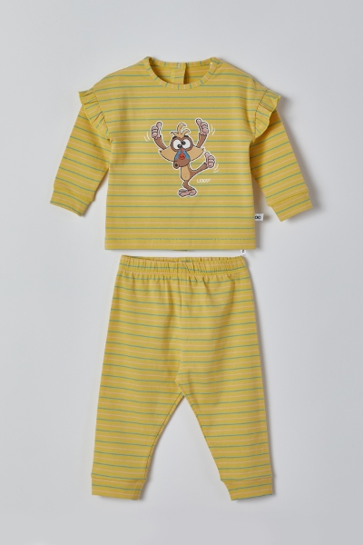 Resim Pamuklu Kız Bebek Pijama-Pzb - 964-Mandril Temalı Çizgili Sarı