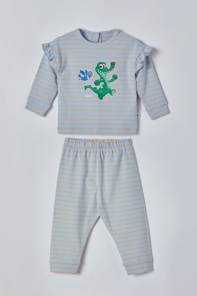 Resim Pamuklu Kız Bebek Pijama-Pzb - 951-Krokodil Temalı Mavi Çizgili