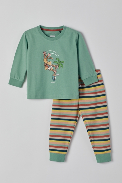 Resim Pamuklu Erkek Bebek Pijama-Plc - 717-Puslu Yeşil