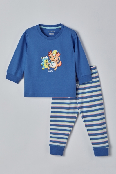 Resim Pamuklu Erkek Bebek Pijama-Plc - 837-Koyu Mavi