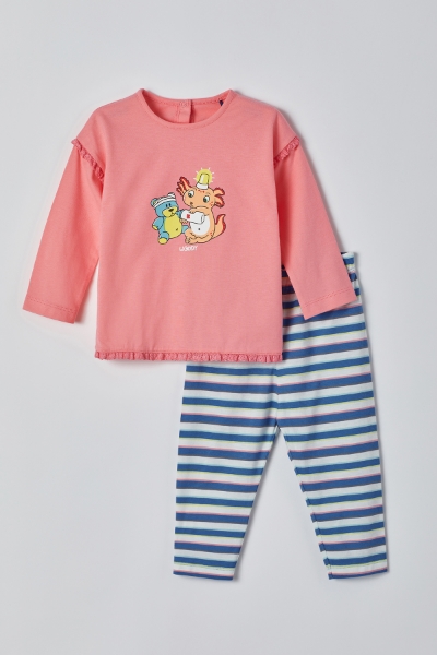Resim Pamuklu Kız Bebek Pijama-Plg - 441-İstiridye Pembe