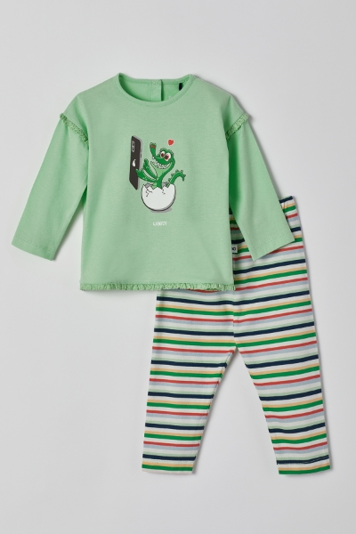 Resim Pamuklu Kız Bebek Pijama-Plg - 703-Ağaç Yeşili