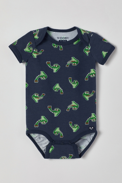 Resim Pamuklu Bebek Body-Res - 998-Krokodil Baskılı Lacivert 