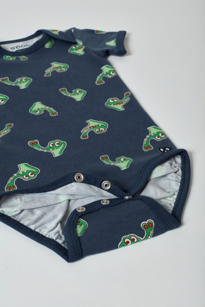 Resim Pamuklu Bebek Body-Res - 998-Krokodil Baskılı Lacivert 