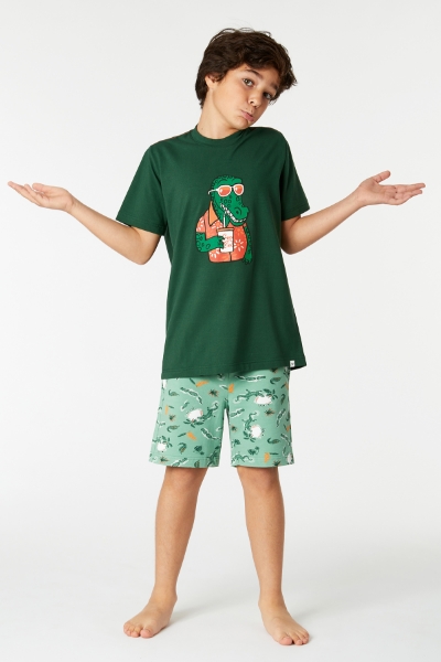 Resim 10-16 Yaş Erkek Çocuk Pijama-Qrs - 786-Çam Yeşili