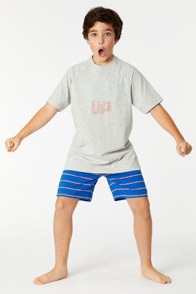 2-8 Yaş Erkek Çocuk Pijama-Qts - 142-Açık Melanj