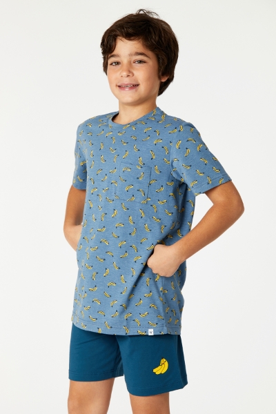 Resim 2-8 Yaş Erkek Çocuk Pijama-Qpa - 986-Mandril Temalı Muz Baskılı