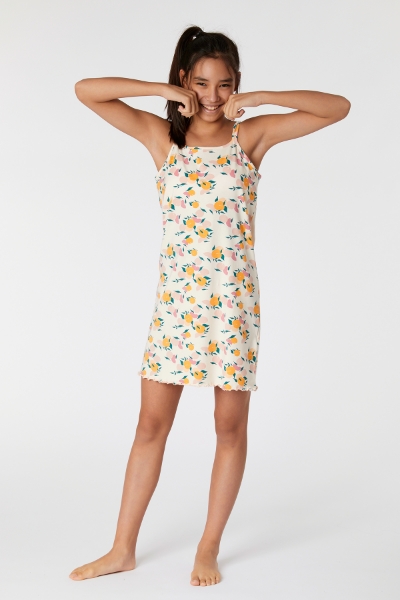 Resim 10-16 Yaş Kız Çocuk Gecelik-Ydb - 973-Şeftali Baskılı Ekru