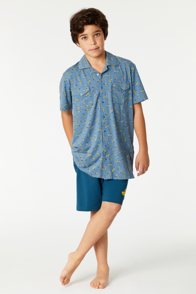 Resim 10-16 Yaş Erkek Çocuk Pijama-Qpb - 986-Mandril Temalı Muz Baskılı