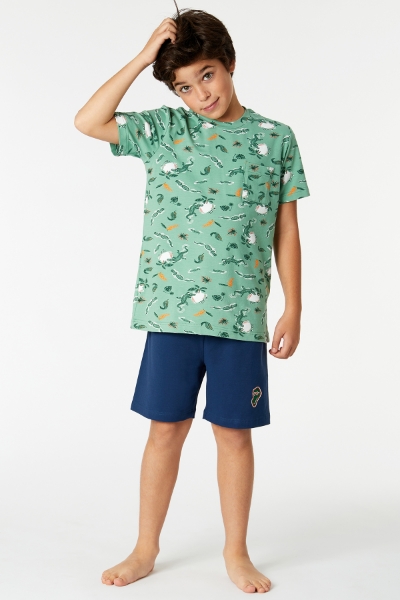 Resim 2-8 Yaş Erkek Çocuk Pijama-Qpa - 937-Krokodil Baskılı Yeşil