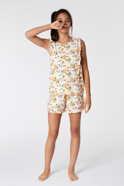 Resim 10-16 Yaş Kız Çocuk Pijama-Ypc - 973-Şeftali Baskılı Ekru