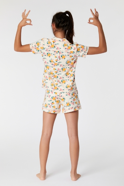 Resim 10-16 Yaş Kız Çocuk Pijama-Ype - 973-Şeftali Baskılı Ekru