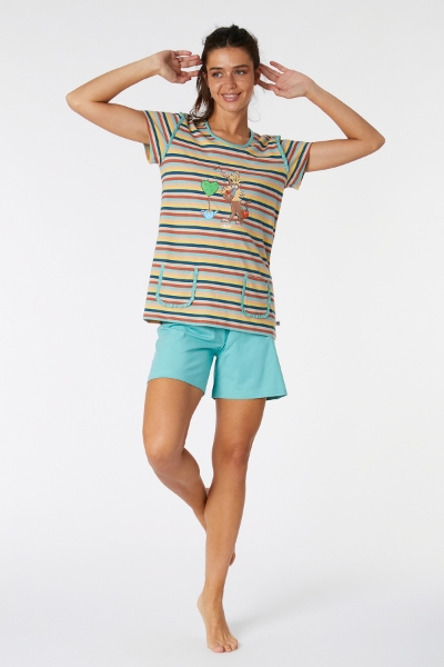 Resim Kadın Pijama-Psg - 929-Mandril Temalı Çizgili