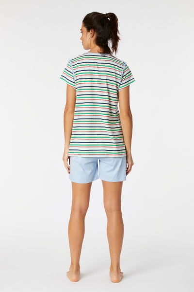 Resim Kadın Pijama-Psg - 910-Krokodil Temalı Çizgili Yeşil 