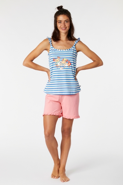 Resim Kadın Pijama-Psp - 987-Semender Temalı Çizgili