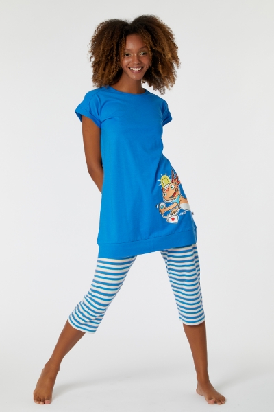 Resim Kadın Pijama-Pos - 837-Koyu Mavi