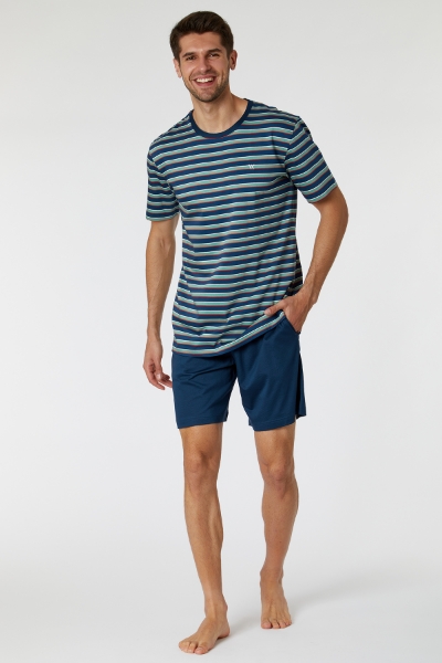 Resim Erkek Pijama-Mrs - 977-Krokodil Temalı Çok Renkli Çizgili