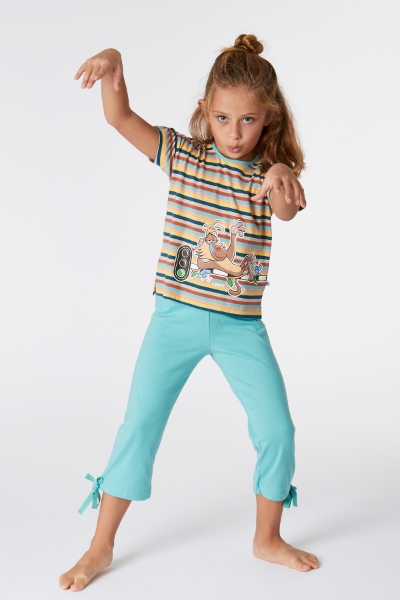 Resim 2-8 Yaş Kız Çocuk Pijama-Bsk - 929-Mandril Temalı Çizgili