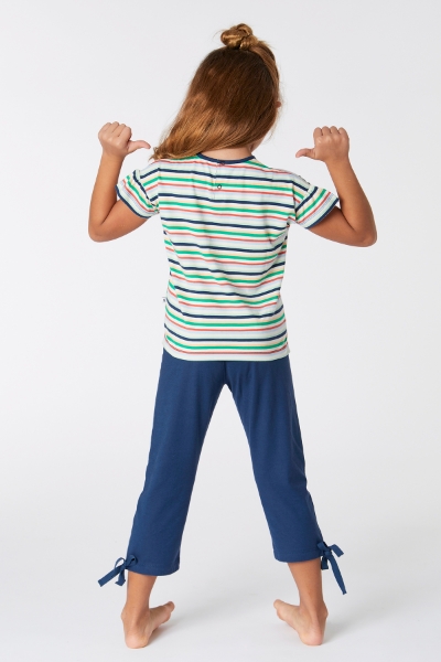 Resim 10-16 Yaş Kız Çocuk Pijama-Bsk - 910-Krokodil Temalı Çizgili Yeşil 