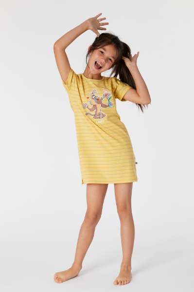 Resim 2-8 Kız Çocuk Gecelik-Dza - 964-Mandril Temalı Çizgili Sarı