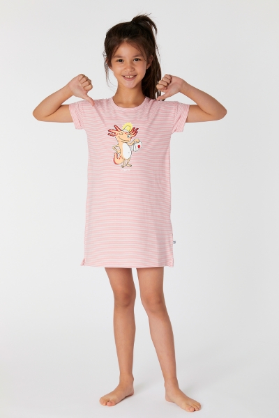 Resim 10-16 Kız Çocuk Gecelik-Dza - 943-Semender Temalı Çizgili Pembe 