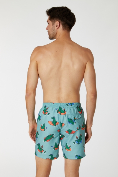 Resim Erkek Deniz Şortu-Qww - 925-Krokodil Baskılı Su Yeşili