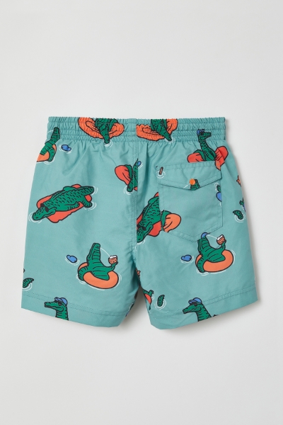 Resim Deniz Şortu-Qww - 925-Krokodil Baskılı Su Yeşili