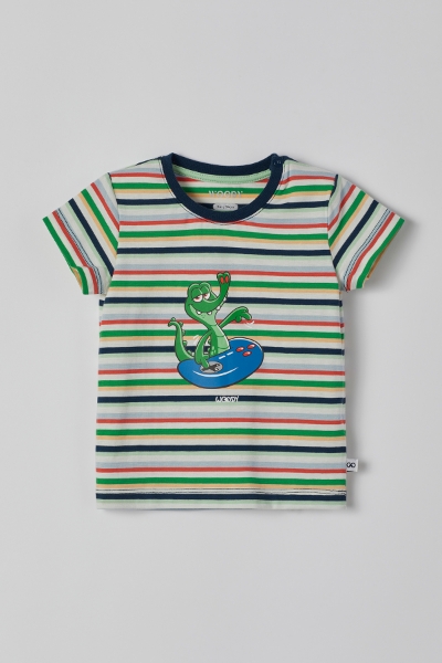 Resim Pamuklu Erkek Bebek Pijama-Pss - 910-Krokodil Temalı Çizgili Yeşil 