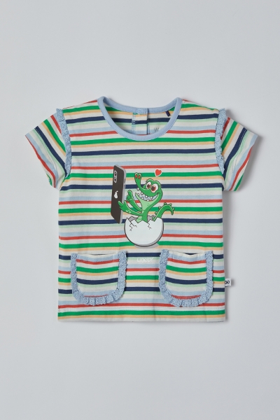 Resim Pamuklu Kız Bebek Pijama-Psg - 910-Krokodil Temalı Çizgili Yeşil 