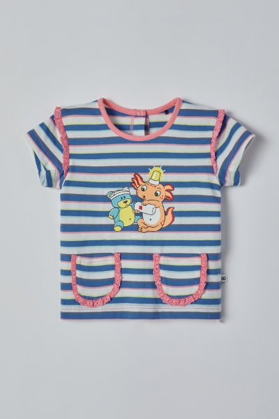 Resim Pamuklu Kız Bebek Pijama-Psg - 987-Semender Temalı Çizgili