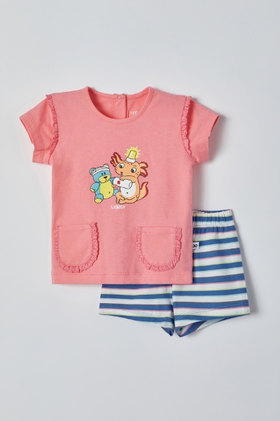 Resim Pamuklu Kız Bebek Pijama-Psg - 441-İstiridye Pembe