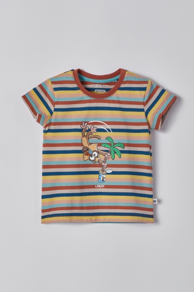 Resim Pamuklu Erkek Bebek Pijama-Pss - 929-Mandril Temalı Çizgili