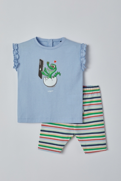 Resim Pamuklu Kız Bebek Pijama-Bab - 816-Toz Mavi