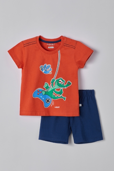 Resim Pamuklu Erkek Bebek Pijama-Psu - 567-Paprika Kırmızı