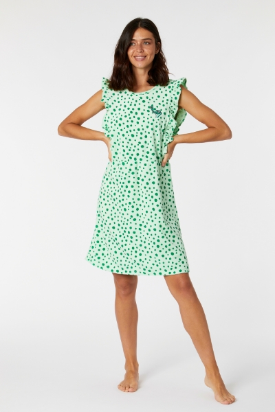 Resim Pamuklu Havlu Elbise-Dta - 957-Yeşil Puantiyeli