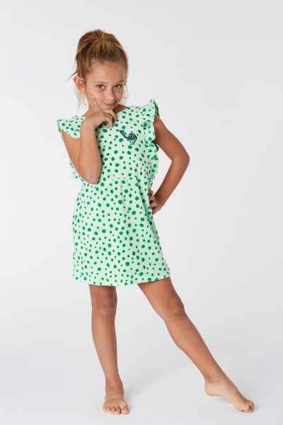 Resim 10-16 Kız Çocuk Pamuklu Havlu Elbise-Dta - 957-Yeşil Puantiyeli