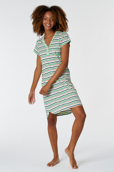 Resim Kadın Gecelik-Nıs - 910-Krokodil Temalı Çizgili Yeşil 