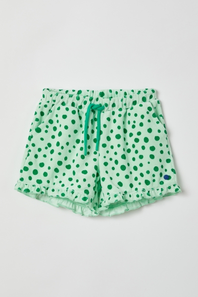 Resim 10-16 Yaş Havlu Kız Çocuk Şort-Shg - 957-Yeşil Puantiyeli