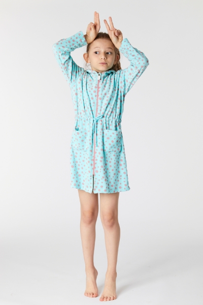 Resim 2-8 YaşPamuklu Havlu Bornoz-Dga - 918-Semender Baskılı Mavi