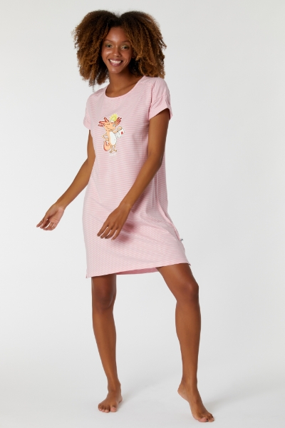 Resim Kadın Gecelik-Dza - 943-Semender Temalı Çizgili Pembe 