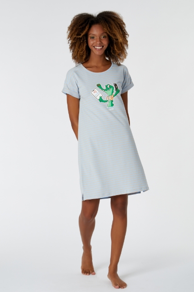 Resim Kadın Gecelik-Dza - 951-Krokodil Temalı Mavi Çizgili