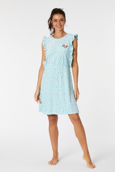 Resim Pamuklu Havlu Elbise-Dta - 918-Semender Baskılı Mavi